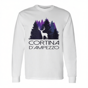 Camiseta de manga larga Cortina D'Ampezzo con diseño de ciervo del bosque, color blanco - Product Image 2