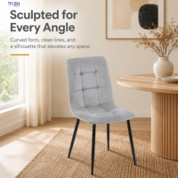 Chaise de salle à manger en velours capitonnée à dossier haut, rembourrée, grise, avec pieds en métal noir, ergonomique, pour la maison, le restaurant, moderne