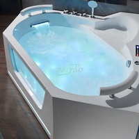 Baignoire Spa Professionnelle pour 2 Personnes avec Bain à Bulles, Lumière LED, Jacuzzi d'Angle, Hydromassage, Whirlpool pour Salle de Bain de Luxe