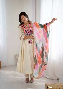 Salwar Kameez indien pakistanais ethnique moderne pour les fêtes de mariage, de haute qualité, en coton khadi, travail à la main, Shree Indian Exports - Product Image 6