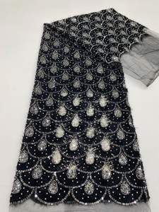 Cordón peludo + cuentas + bordado de lentejuelas, vestido sencillo, ropa, zapatos, bolsos, sombreros, tela <span class=keywords><strong>con</strong></span> bordado de cuentas - Product Image 4