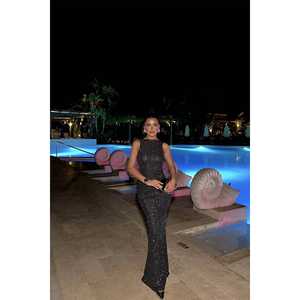 Black Groente Luxury Party <b>Dress</b> Glitter Back Detail Sequined Ball Gown for Homecoming <b>Prom</b> Floor-Length A-Line Slit Silhouette - Product Image 4