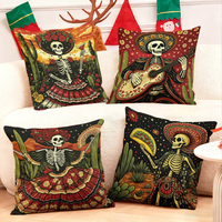 Ensemble de quatre coussins décoratifs squelettes Jour des Morts