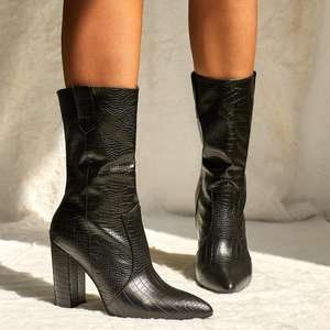 Mini bottines CSB32 à talons épais en cuir verni, imprimé croco, noir, <span class=keywords><strong>bottes</strong></span> de cheville - Product Image 2