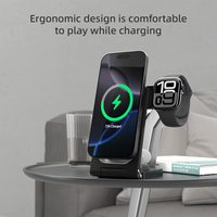 Support de charge sans fil magnétique ultra-plat 3-en-1 pliable à charge rapide avec port Type-C QC3.0/PD2.0 certifié CE RoHS pour appareils intelligents