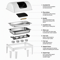 KUNTAI Réchaud de buffet rectangulaire de luxe en acier inoxydable martelé blanc, alimenté à l'alcool, 9L, hydraulique, A++ Énergie