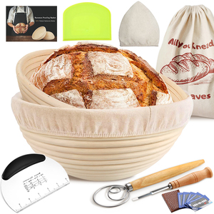 Bread Proofing Basket Banneton Baking Tools with Dough Scraper,Plastic Scraper,Scoring Bread Lame,Whisk,Bread bag