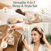 Ensemble cadeau de luxe 4 pièces en satin de soie pour le sommeil : Masque pour les yeux, Chouchou, Bandeau, Sac de rangement – Kit de voyage portable pour la nuit et le repos