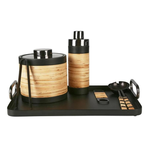Ensemble de plateaux de service en bambou pour la cuisine avec récipients à condiments, bouteilles, cuillères et ustensiles pour la maison, les restaurants et les hôtels - Product Image 2