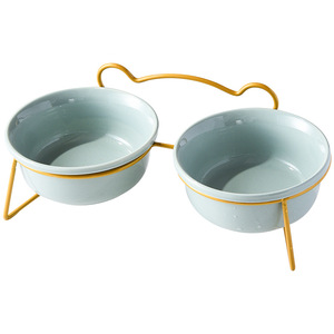 Comedero Elevado de Cerámica Verde, Amarillo y Azul para Mascotas, Perros y Gatos, con Soporte - Product Image 1