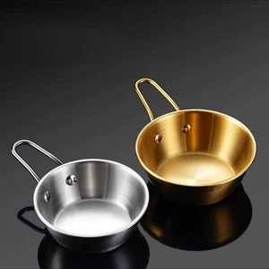 Cuencos coreanos de acero inoxidable para vino de arroz, tazas Sierra de acero inoxidable para exteriores con asa, cuencos dorados para camping - Product Image 1