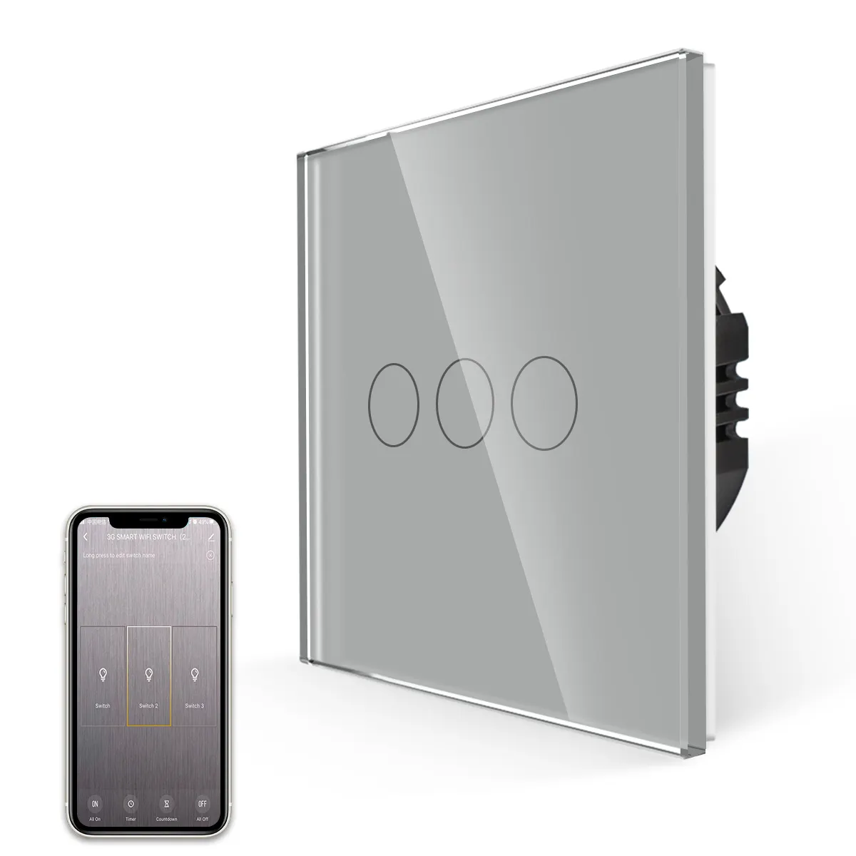 Glass 3Gang EU/UK Matter Smart Wifi Touch Switch With Or Without Neutral All Can Use Alexa Google Voice Remote