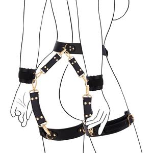 6피스 조절 가능한 수갑 발목/허벅지 수갑 눈가리개 크로스 웨이스트 스트랩 성인 커플 장난감 BDSM 구속 키트 세트 - Product Image 1