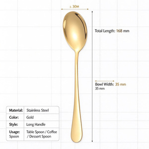 Cucharas de acero inoxidable 304: ovaladas, de mango largo, para mezclar, café, uso doméstico, helado - Product Image 2