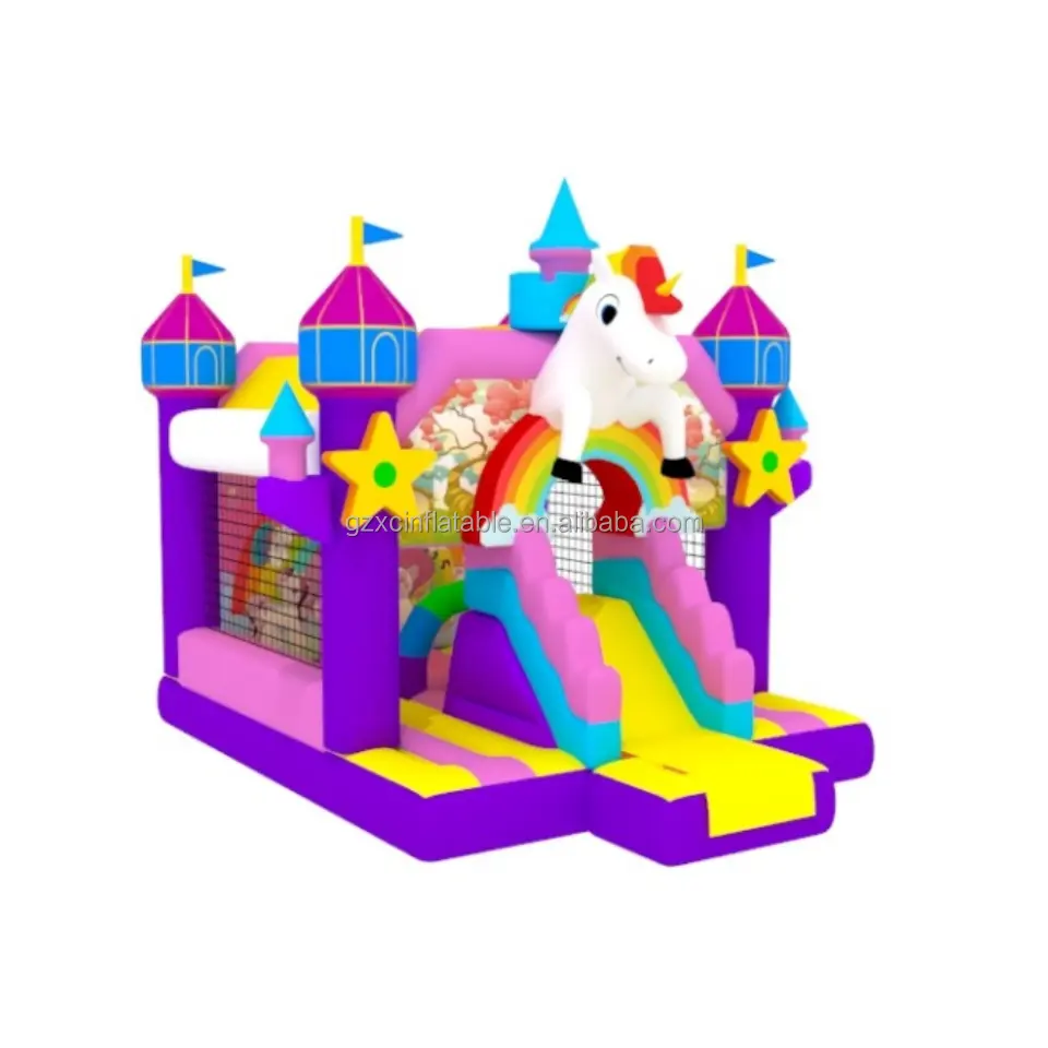 Der neue bunte aufblasbare Einhorn-Sprung mit Slide Combo Bouncer Castle Aufblasbares springendes Schloss