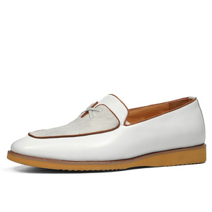 Mocassins en cuir véritable blanc pour hommes, bout rond, à enfiler, respirants, toutes saisons, chaussures décontractées pour affaires - Product Image 5