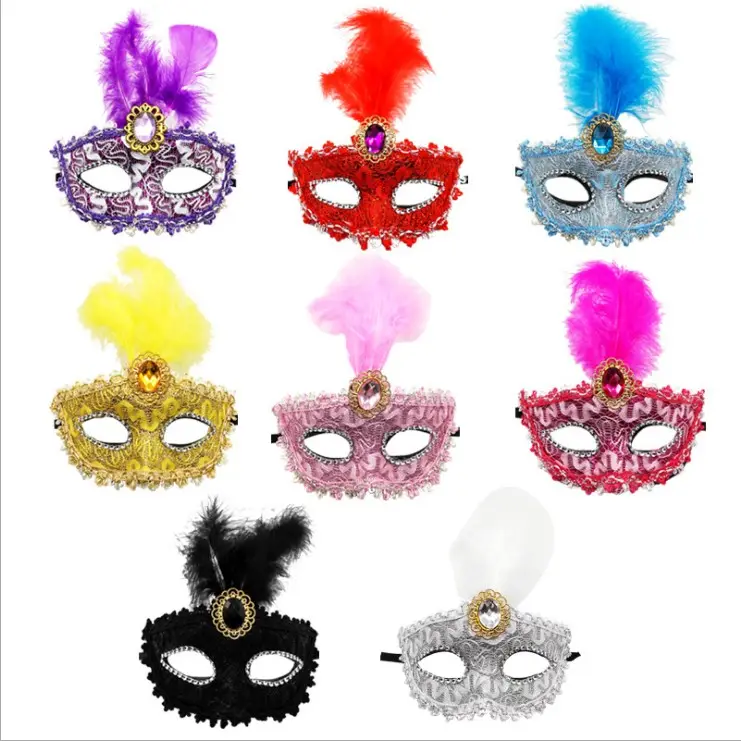 2020 Fabrik direkt Italien Venedig Damen Maskerade Party Maske/durchscheinende Spitze Maske Feder Party Maske/Halloween Maske Frau