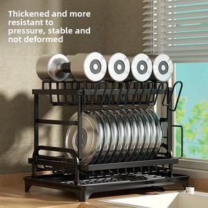 Escurridor de cocina metálico multifuncional con soporte para platos, tazas y cubiertos, y escurremante automático para palillos y utensilios de corte. - Product Image 2