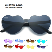 Lunettes de soleil sans monture en forme de cœur Ranguo, logo personnalisé, multicolores, transparentes, faites à la main, sérigraphiées, cadeau promotionnel