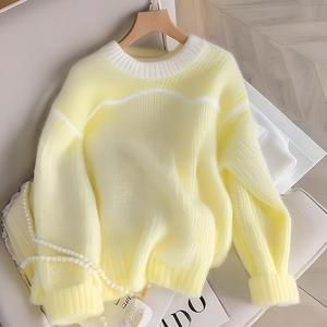 <span class=keywords><strong>Pull</strong></span> en tricot ample à manches longues <span class=keywords><strong>jaune</strong></span> citron, nouvelle collection automne-hiver, style coréen, haut tendance pour femmes - Product Image 4