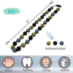 Collar sensorial unisex para niños, mordedor de bebé de silicona, anillo DIY, estilo divertido arcoíris, cuerda masticable con cuentas, juguete suave para la ansiedad - Product Image 2