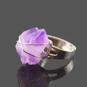 Natuurlijke mooie irregularlyAdjustable amethist druzy stone quartz kristallen sieraden vrouwen ringen