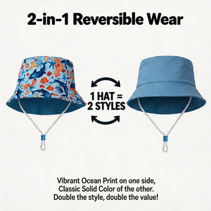Sombrero de Pescador Reversible Personalizado con Cuerda de Contracción Ajustable Desmontable, Protección UV a Prueba de Viento, Sombrero para el Sol para Niños y Adultos - Product Image 3