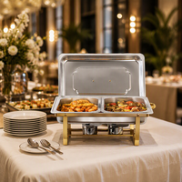 Goldener Edelstahl-Chafing Dish 9L Alkoholbetriebener Buffet-Speisenwärmer Rechteckig für Restaurant Hotel Catering Bankett