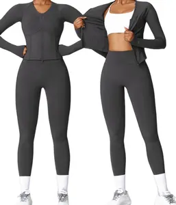 Kunden spezifisches Winter Yoga Set für Frauen Sportswear Reiß verschluss Jacke High Waist Yoga Hosen Leggings Fitness Yoga Wear