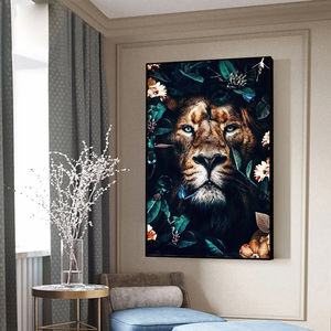 Animaux en fleurs modernes Huile sur toile Tigre Éléphant Lion Elan <span class=keywords><strong>Panda</strong></span> <span class=keywords><strong>poster</strong></span> oiseau Décoration de chambre moderne nordique <span class=keywords><strong>poster</strong></span> animal - Product Image 1