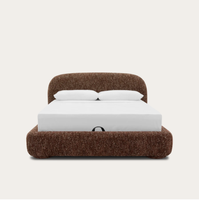 FERLY Modernes Luxuriöses Italienisches Bouclé-Polsterbett Niedriges Profil Braunes Plattformbett mit Stauraum für Schlafzimmermöbel