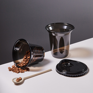 Gobelet en plastique noir jetable avec impression de logo personnalisé fournisseur en or PET 98-400ml 14oz 16oz avec couvercle en forme de dôme - Product Image 5