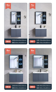 Mueble de baño azul simplificado con espejo de cristal tipo colmena, lavabo blanco y cuerpo de mueble suspendido. - Product Image 2