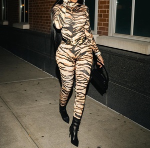 Viviblook Z0203JP <b>Women</b> Sexy Stretch Skinny Streetwear Tiger Print High Neck Full Sleeve One Piece <b>Jumpsuit</b> - Product Image 3