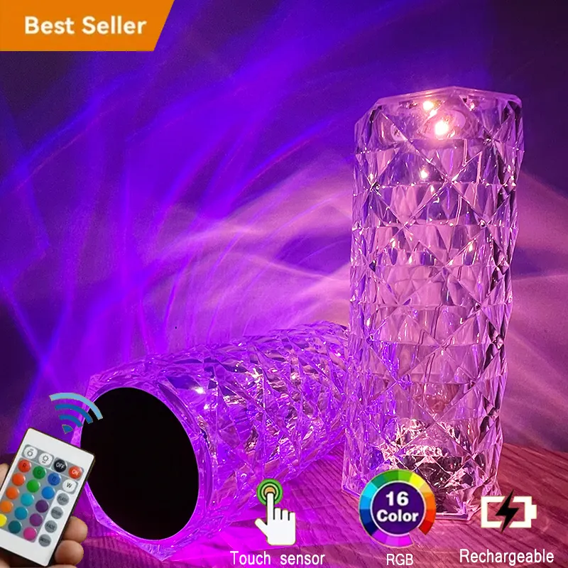 Hot 16 Colors Changing Rgb Touch Lamp Led Rose Crystal Table Lamp Usb Romantic Led Rose Crystal Desk Lamps For Bedroom Living