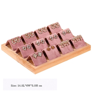 Espositore per Gioielli e Orecchini in Velluto <span class=keywords><strong>Rosa</strong></span> con Base in Legno - Product Image 2