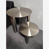 Table basse ronde en acier inoxydable brossé, table centrale en métal, mobilier moderne pour salon