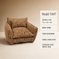 Fauteuil pivotant moderne en tissu avec coussin en éponge et base en acier inoxydable, fauteuil d'appoint pour hall d'hôtel, salon
