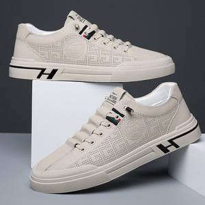 Zapatillas Deportivas Casuales Transpirables para Hombre, Zapatos Deportivos de Cuero Blanco, Zapatos para Caminar Sin Cordones, Diseño Moderno de Color Sólido - Product Image 3