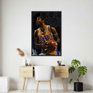 Magic Johnson Stained Glass Style Printed Canvas: Basketball Wall Art,<b>BLACK</b> <b>FRAMED</b> CANVAS - Product Image 3
