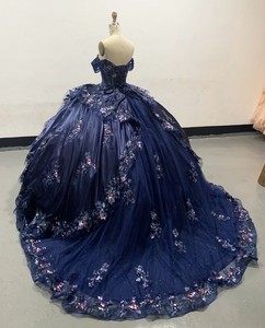 <span class=keywords><strong>Vestido</strong></span> de Ceremonia <span class=keywords><strong>Azul</strong></span> <span class=keywords><strong>Marino</strong></span> con Hombros Descubiertos para Adultos, con Falda de Tul Colorida y Voluminosa, Estilo <span class=keywords><strong>Princesa</strong></span>, para la Noche - Product Image 4