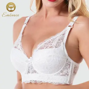 Sujetador push up con copa B C para mujer, sin aros, de encaje, blanco, sin aros, talla grande