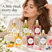 Huile multi-usage pour cheveux, visage et corps à base de fleurs séchées personnalisées 15 ml, vente flash, 100% pure, naturelle et biologique, à la camomille et à la lavande.