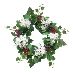 Оптовые продажи милые осенние венок-R049 Christmas Decorations Wreath Large Artificial Hydrangea Berry Eucalyptus Leaves Wreath