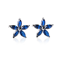 Ins Style Bleu Zircon 2025 Fille Cadeaux Argent Sterling Plaqué Or CZ Fleur Boucles D'oreilles