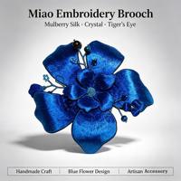 Broche florale chinoise vintage, broderie Miao faite à la main, soie de mûrier, pierre œil de tigre, broche ethnique, accessoire pour femme
