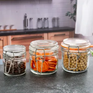 Food Grade Kleine 100Ml 200Ml Dry Food Fruit Groente Conservering Glazen Pot Container Met Afdichting Draad Clip Bevestiging