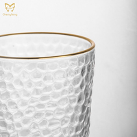 Verres à eau de style japonais à bord doré et à motif marteau Coupe en relief Verre Highball en cristal clair