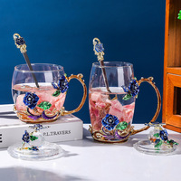 Cadeau pour la Saint-Valentin, tasse à café en verre émaillé avec poignée en forme de rose, tasse à thé en verre pour la Saint-Valentin, la fête des mères