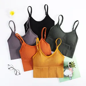 Bralette Sexy sin espalda para mujer, sujetador activo sin costuras con relleno, lencería de algodón, Tops largos inalámbricos